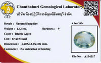 1.42ct CGL Certified Bluish Green Madagascar Sapphire